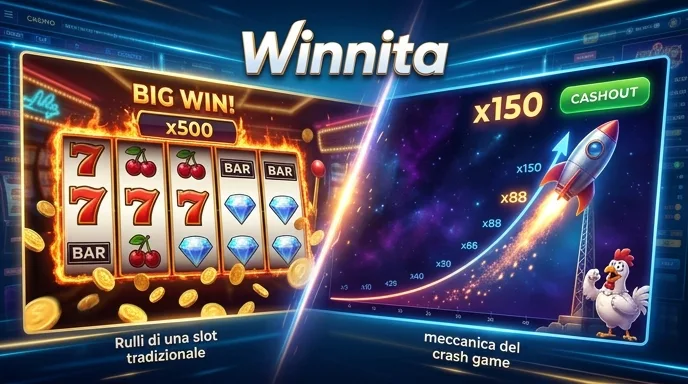 Rulli di una slot Winnita allineati su una vincita con pioggia di monete